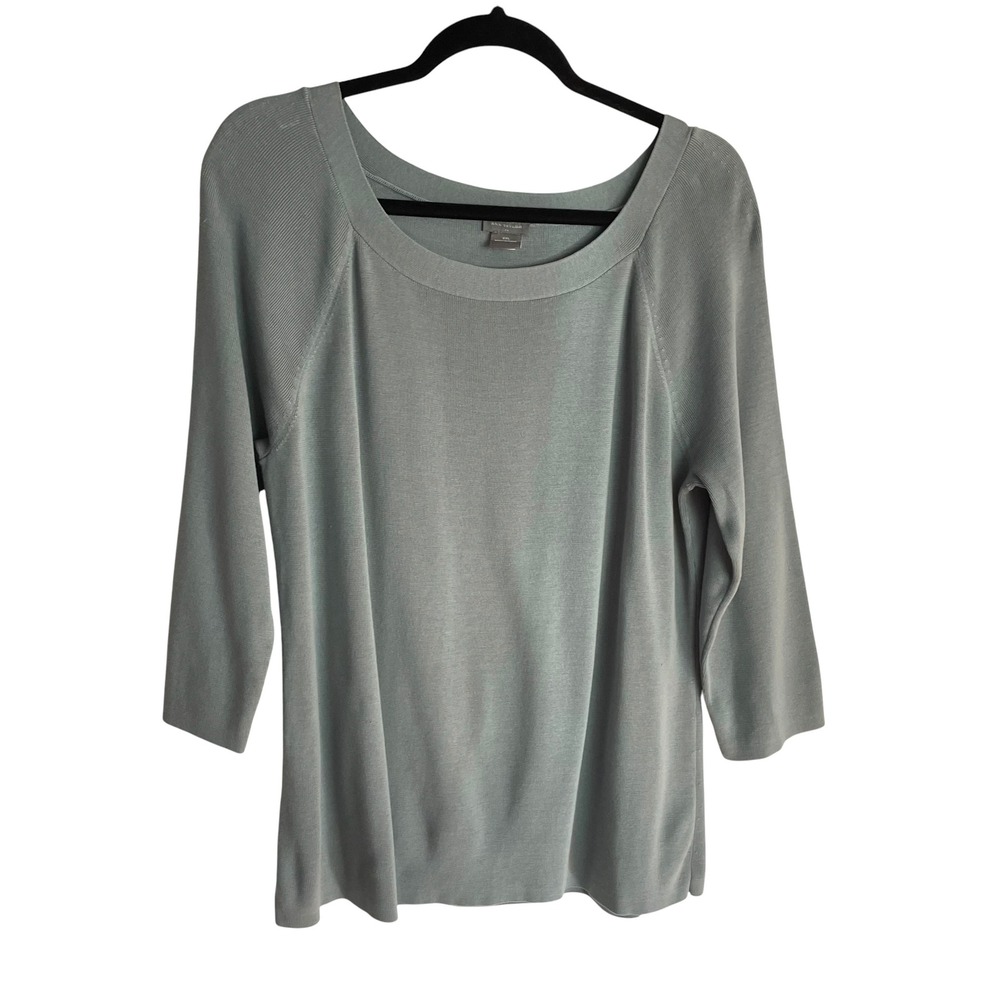 Ann Taylor Womens Silk Blend Sweater‎ Size XXL Blue Gray Scoop Neck 3/4 Sleeve